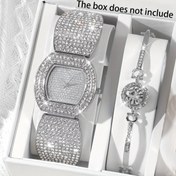 Resim 2 adet Şık Bayan Kuvars Saat ile Parıldayan Takı Bileklik Seti, Ölçeksiz Basit Kadran, Moda Alaşım Kayış, Aile ve Arkadaşlar için En İyi Hediye, Tatil Hediyeleri ve Günlük Kullanım için Uygun, Ambalaj Kutusu Olmadan, Orta Doğu Özel 