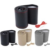 Resim Deri Dikişli Yumuşak Noktalı Kokusuz Dikmeli Direksiyon Kılıfı 