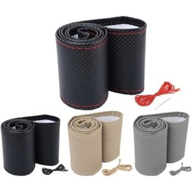 Resim Deri Dikişli Yumuşak Noktalı Kokusuz Dikmeli Direksiyon Kılıfı 