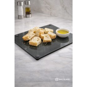 Resim B&G GLASS Temperli Cam Kesme & Sunum Tahtası Kaymaz Ayaklı Isıya Dayanıklı Çizilmez Antibakteriyel 20X30 8mm Füme 