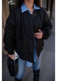 Resim Tua Moda Cepli Bomber Ceket Mont - Siyah Siyah 