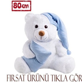Resim 80 Cm Mavi Yastıklı Uyku Arkadaşı Peluş Ayıcık 