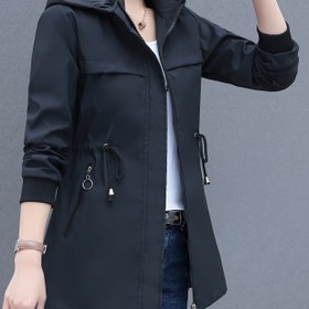 Resim Kadınlar için Orta Boy Günlük Rüzgarlık Ceket - Fermuarlı Cepli Hafif Siyah Mont, Bahar/Sonbahar İçin Rahat Kesim, Elde Yıkanabilir Dış Giyim, Dayanıklı Kumaş 