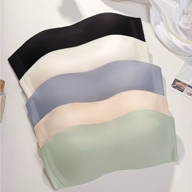Resim 5'lü Straplez Bandeau Bras, Orta Destek, Poliamid %80 ve Elastan %20, Düz Renk, Çıkarılabilir Dolgu Yok, Örgü Kumaş, 160gsm, Parti Giyim için Görünmez Kablosuz Bralette 