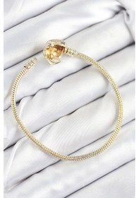 Resim Pirinç Charm Zirkon Taşlı Kalp Model Gold Renk Kadın Bileklik - Lisinya Çok Renkli 