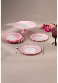 Resim Emsan Pastel 7 Parça Cam Pasta / Tatlı Seti Pembe Pembe 