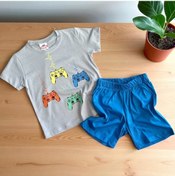 Resim Joystıck Baskılı Şortlu Erkek Takım Gri 