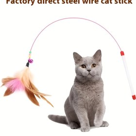 Resim 1 Adet Paslanmaz Çelik Kedi Oyuncağı Elastik Lif Tüy Teaser ile - İç Mekan Kedileri için Dayanıklı, Dişme Dirençli Etkileşimli Oyun Sihirbazı, Tüm Irklar & Boyutlar için Av İnstinktini Uyarır, Evcil Hayvan Severler için Sağlam Yapılı, Eğlenceli Pet Aksesuarı 