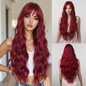 Resim 150% Yoğunluk Yüksek Sıcaklık Fiber Rose Net Cap Kadın Partisi Kıvırcık Dalga Uzun Kırmızı Merkez Bölünmüş Sekiz Kıvrımlı Peruk Kadınlar, Cosplay ve Parti için 