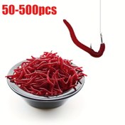 Resim Yeni 50/500 Simülasyon Yumuşak Yılan Yemleri, Sahte Kırmızı Toprak Yılanları, Deniz Balıkçılığı Platformları için Parlayan Paketli Balıkçılık Yemi. 