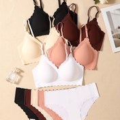 Resim 5 Çift Dikişsiz Minimalist Şık Tek Renk Kadın İç Çamaşırı Takımı, Çok Esnek ve Katmanlı Giyim için Çıkarılabilir Pedli 