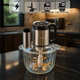 Resim Mioji Mio MX20 1200W 5 Litre Büyük Cam Hazneli Et Kıyma Makinesi Sebze Rondo Blender Doğrayıcı 