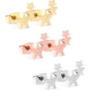 Resim Luxusteel 3 Çift Paslanmaz Çelik Top Küpe Kulak Kıkırdak Piercing Seti Mavi Beyaz Çinko Kaplama 