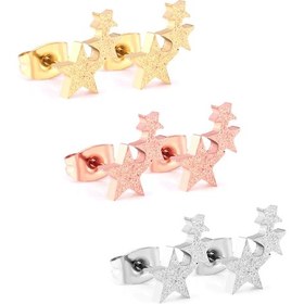 Resim Luxusteel 3 Çift Paslanmaz Çelik Top Küpe Kulak Kıkırdak Piercing Seti Mavi Beyaz Çinko Kaplama 