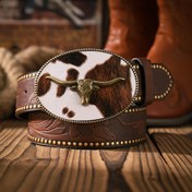 Resim Bull Head Tokalı Batı Kowboy Tarzı Kemer - Suni Deri, Kahverengi, Kabartmalı Tasarım, Erkekler, Kadınlar ve Gençler İçin Mükemmel, Rahat Retro Klasik Görünüm, Rahat Aksesuar | Batı Tarzı Kemer | Suni Deri Kemer 