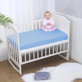 Resim HOME Pamuk Penye, Lastikli Full Kenar Bebek Çarşafı - Oeko-Tex Sertifikalı, Yumuşak ve Nefes Alabilir, Organik Pamuk, Anne Yanı, Çocuk Beşik Çarşafı (Mavi) 