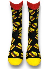 Resim Me-vo Tekli Siyah Renkli Unisex Esnek Nem Alabilen Pamuklu Hamburger Desenli Soket Çorap Siyah 