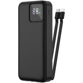 Resim Wiwu JC-22 Dijital LED Ekran Şarj Göstergeli Type-C ve Lightning Kablolu Powerbank 22.5W 20000mAh - Siyah 