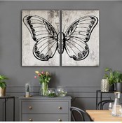 Resim Siyah Kelebek Kanvas Tablo 2 Parça Set 