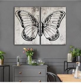 Resim Siyah Kelebek Kanvas Tablo 2 Parça Set 