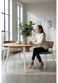 Resim Canisa Toldy Serisi 4 Adet Cappucino Bukle Kumaş Mutfak Sandalyesi Beyaz Metal Ayak Cappucino Sandalye Ayaklar Beyaz 