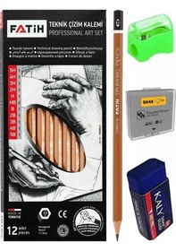 Resim Teknik Çizim Kalemi 12 Li 1 Paket Fatih Dereceli Kalem Seti Kalemtraş Hamur Silgi Eskiz Karakalem Yumuşak Ve Sert Uçlu 