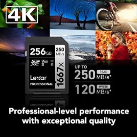 Resim Lexar LSD1667 x 256 GB Sdxc Uhs-Iı Kartlar, 250 Mb/s'ye Kadar Okuma, Profesyonel Fotoğrafçılar, Kameramanlar ve Meraklıları Için, LSD1667256G-B2NNU, 2'li Paket, Siyah/gri 