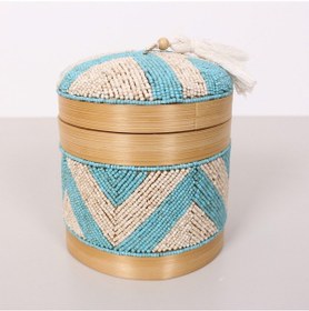 Resim Bali Boncuklu Bambu Saklama Kutusu M 15x17 Cm 