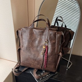 Resim Vintage Kadın Günlük Sırt Çantası - Büyük Kapasiteli Seyahat Çantası, Ayarlanabilir Omuz Askısı, Ön Fermuarlı Cep ve Anahtarlık Püskülü, Kahve/Açık Kahverengi, İşe Gidiş-Dönüş, Hafta Sonu Gezileri İçin, Klasik Tasarım, Yüksek Kalite Bitim, Fonksiyonel Tasarım, Günlük Kullanım 