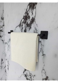 Resim Siyah Yapışkanlı Kare Havluluk Ve Fön Askısı Seti 4'lü Banyo Seti Siyah 