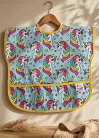 Resim melonika Stellar Unicorn Desenli Leke Tutmaz Sıvı Geçirmez Bebek Önlüğü - Kolsuz Yelek Tasarımlı Mama Önlüğü 