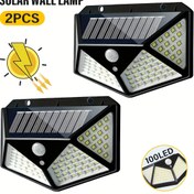 Resim 2 adet 100LED Güneş Duvar Lambası Hareket Sensörü ile - Kamp Taşınabilir Elektrikli Işık, Dokunmatik Kontrol, Dış Mekan Aydınlatması, Kolay Kurulum, Kablolama Gerektirmez, Yüksek Kaliteli Güneş Şarjlı Aydınlatma, Dış Mekan Güneş Işıkları 