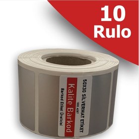 Resim Kalite Barkod 50X30 Silvermat Etiket | 10 Rulo Demirbaş Etiketi 