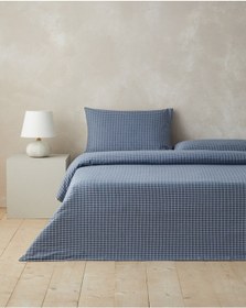 Resim English Home Pincheck İpliği Boyalı Tek Kişilik Çarşaflı Nevresim Takımı 160x220 Cm Mavi Mavi 
