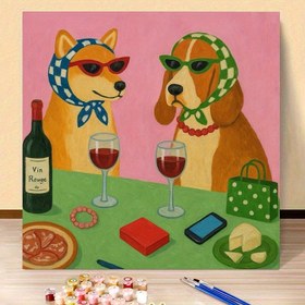 Resim 1 Adet Yetişkinler İçin Sayılarla Boyama Seti - İki İçen Köpek, 40×40 cm/15.7x15.7 İnç, DIY Resim Seti, Çerçevesiz Tuval, Doğum Günü, Cadılar Bayramı, Noel, Düğün ve Aile Aktiviteleri için Mükemmel Hediye, Noel İçin En İyi Seçenek 