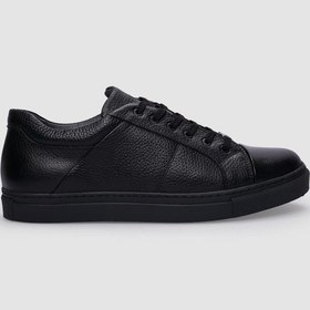 Resim Cabani %100 Hakiki Deri Siyah Bağcıklı Erkek Sneaker Siyah 
