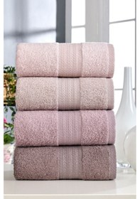 Resim 4 Lü El Yüz Havlu Seti %100 Pamuklu 50x85 Cm Rainbow Pudra 