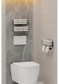 Resim Yapışkanlı Yedekli 3'lü Set Tuvalet Kağıtlığı Wc Tuvalet Kağıdı Askısı Ve Tutucu Siyah Metal 