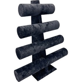 Resim Bileklik Ve Takı Standı 4 Kademeli Siyah Süet 