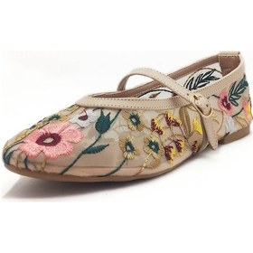 Resim Bej Renk Fileli Çiçek Motifli Kadın Babet Bej 