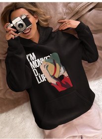 Resim Sevbano I'm Monkey D. Luffy Baskılı Unisex Oversize One Piece Anime Karak Siyah 