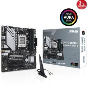 Resim ASUS PRIME B650M-A WIFI II, 4xDDR5, 2x M.2, D-SUB, HDMI, DP, Wi-Fi 6, Bluetooth v5.2, AMD Ryzen 7000 Serisi, AM5 Soket Anakart 