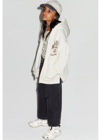 Resim Unisex Fermuarlı Kapşonlu Pamuk Hırka Sweat Krem 