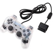 Resim Beyaz-ps2 Kablolu Oyun Denetleyicisi Gamepad Çift Titreşim Temizle Denetleyici Gamepad Joypad Sony Playstation Ps2 Controle İçin 