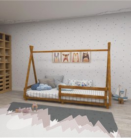 Resim WOODFACE Panda Çocuk Montessori Yatak 190x90 Doğal Ahşap Doğal Renk Özel Tasarım Meşe Renk 