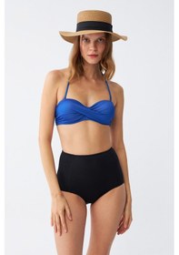 Resim Akbeniz Kadın Straplez Mavi Yüksek Bel Bikini Takımı 