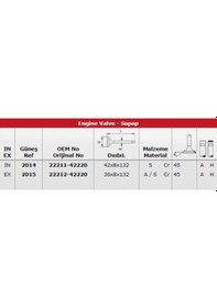 Resim Gunes 2014-2015 Subap Takımı H100 2001 Model In-4/ex-4 