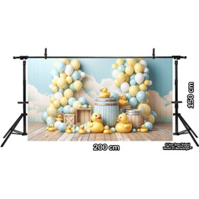 Resim Venspor Sevimli Ördek ve Balonlu Arkaplan 200x150cm - Bebek Fotoğrafçılığı için Fon Duvar Örtüsü 