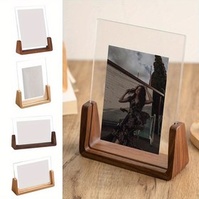 Resim Ofis Dekorasyonu için Tek U-Şekilli Resim Çerçevesi, Yaratıcı Ceviz veya Kayın Ağacı Tasarımıyla Şeffaf Akrilik Fotoğraf Tutucu 