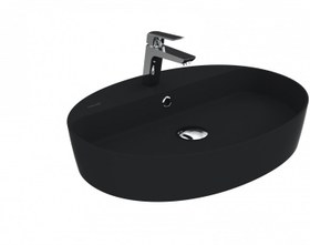 Resim Creavit Loop Oval İnce Masaüstü Setüstü Çanak Lavabo Mat Siyah Batarya Delikli Ø60 cm LP161-00SM00E-0000 